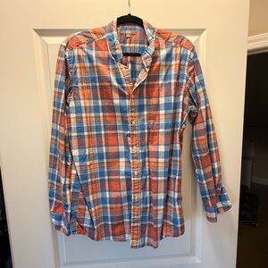 Uniqlo Men's Plaid Shirt - Blue and Orange medium
